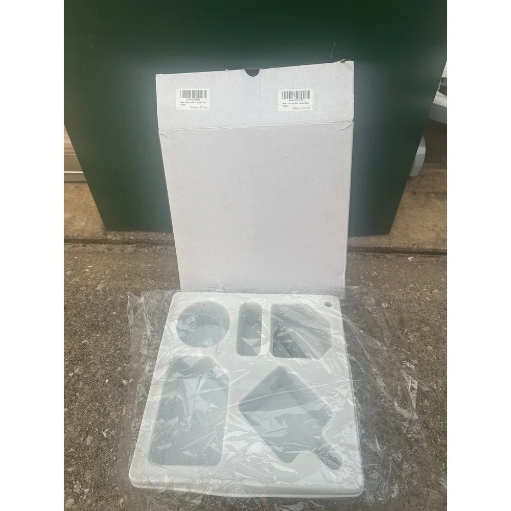 White Bamboo Couch Caddy Tray Rotatable Holder Snack Drink Remote‎ Organizer
